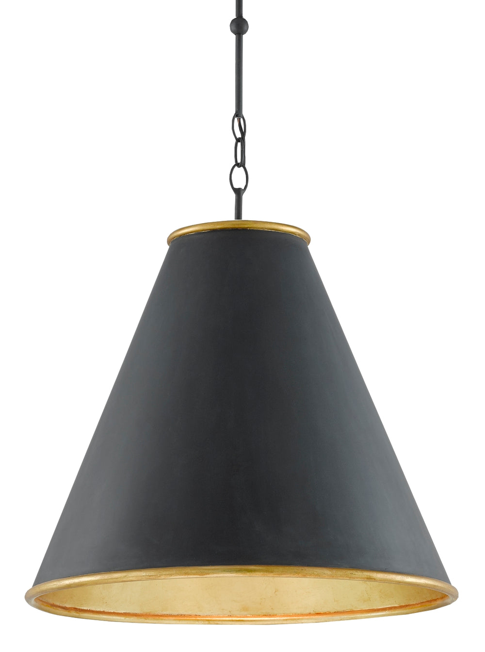 Pierrepont Black Large Pendant Light - Wrought Iron with Antique Black & Gold Leaf Finish, Adjustable