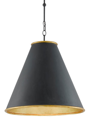 Pierrepont Black Large Pendant Light - Wrought Iron with Antique Black & Gold Leaf Finish, Adjustable