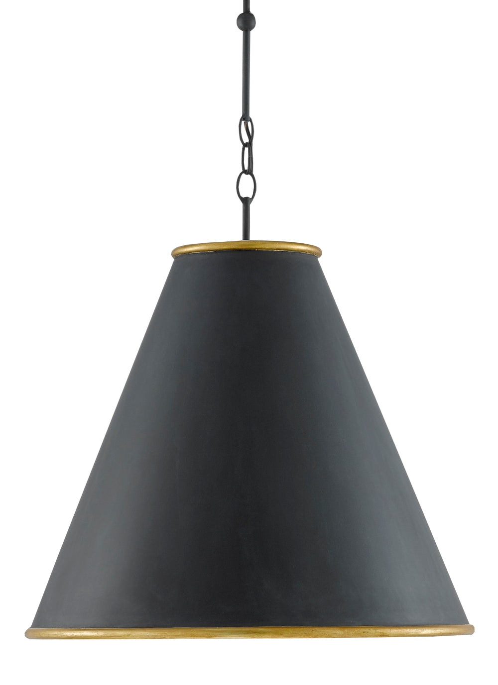 Pierrepont Black Large Pendant Light - Wrought Iron with Antique Black & Gold Leaf Finish, Adjustable