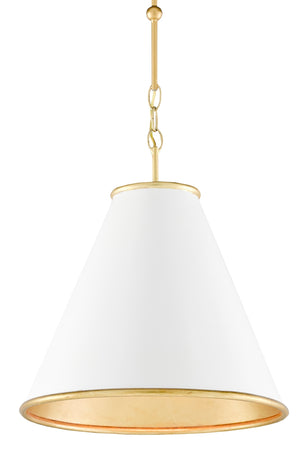 Pierrepont White Small Pendant Light - Elegant Wrought Iron Design with Gold Leaf Interior Finish