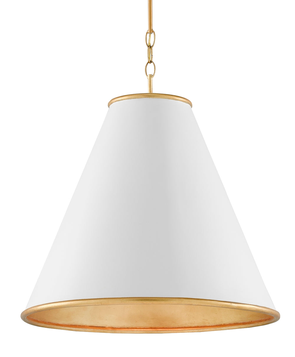 Pierrepont White Large Pendant Light - Elegant Wrought Iron Design with Gold Leaf Finish & Adjustable Height