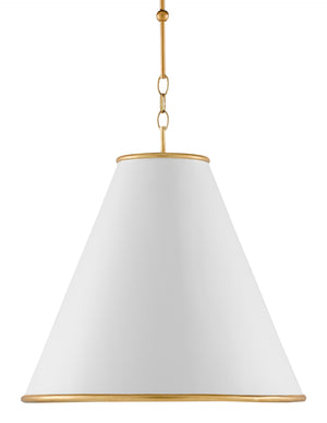 Pierrepont White Large Pendant Light - Elegant Wrought Iron Design with Gold Leaf Finish & Adjustable Height