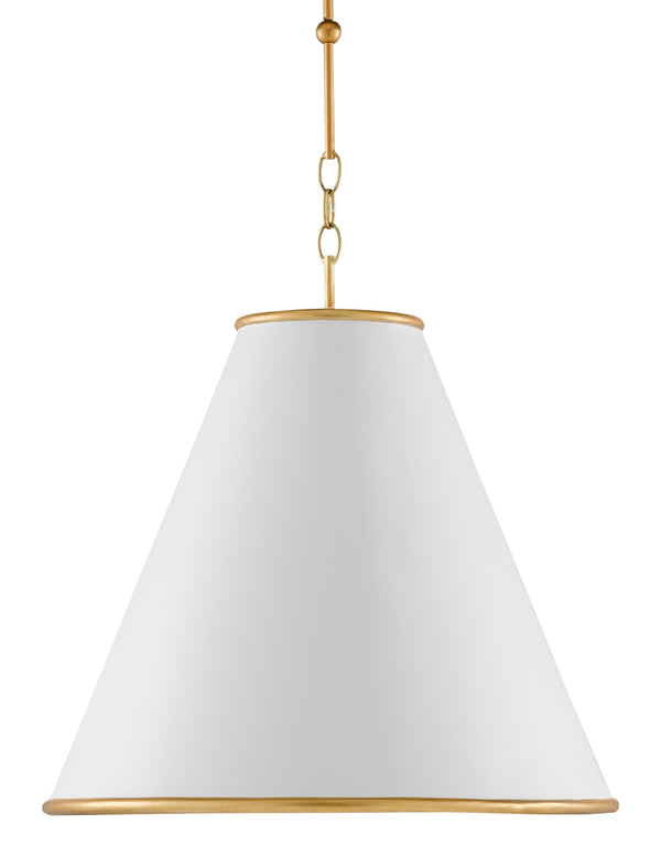 Pierrepont White Large Pendant Light - Elegant Wrought Iron Design with Gold Leaf Finish & Adjustable Height