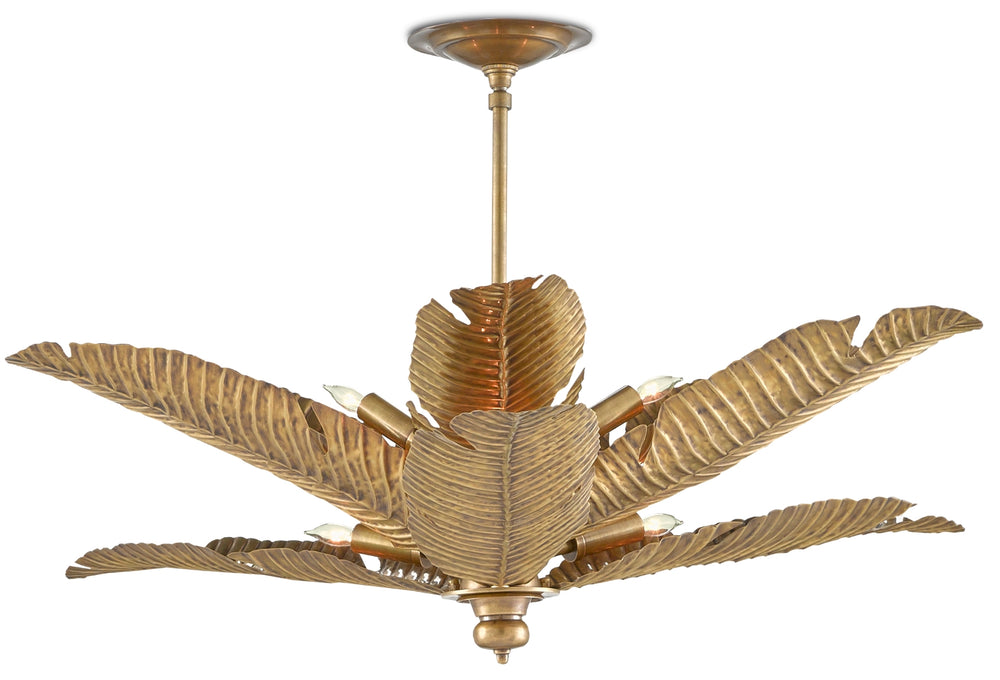 Tropical Semi-Flush Light Fixture - Vintage Brass Finish with Elegant Leaf Design for Sophisticated Decor