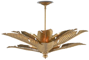 Tropical Semi-Flush Light Fixture - Vintage Brass Finish with Elegant Leaf Design for Sophisticated Decor
