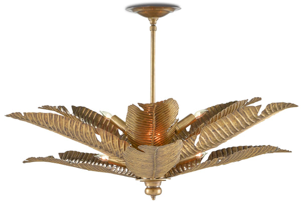 Tropical Semi-Flush Light Fixture - Vintage Brass Finish with Elegant Leaf Design for Sophisticated Decor