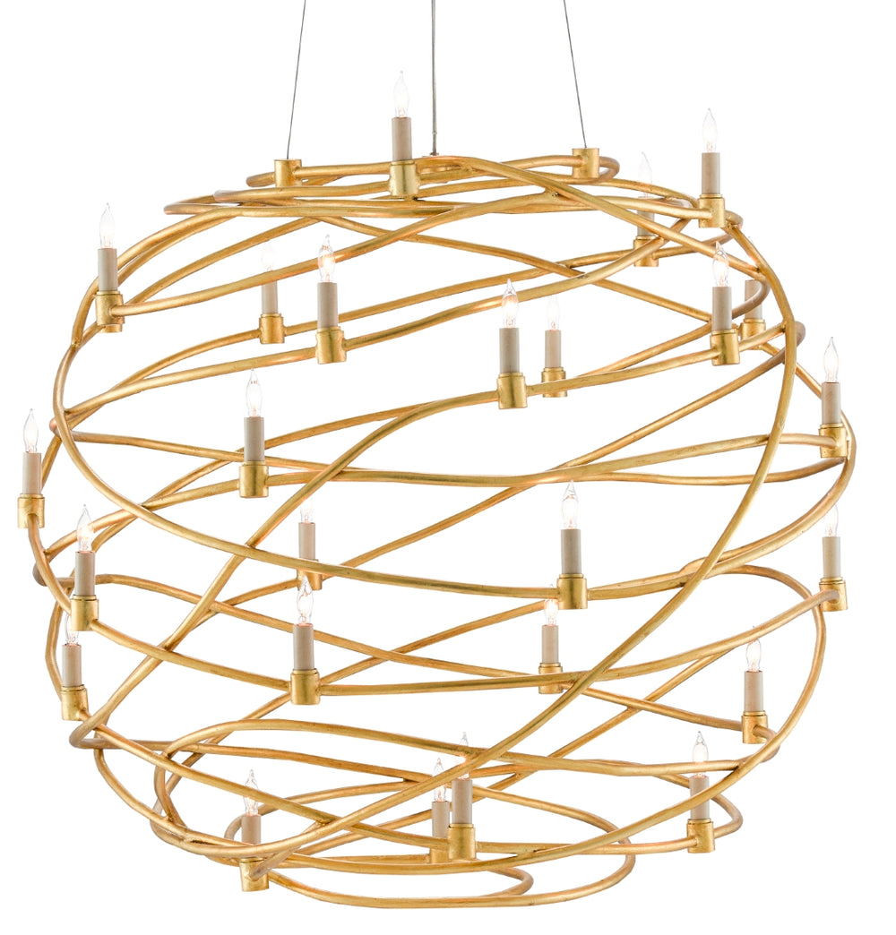 Franchette Orb Chandelier – Stunning 26-Light Wrought Iron Design in Contemporary Gold Leaf Finish