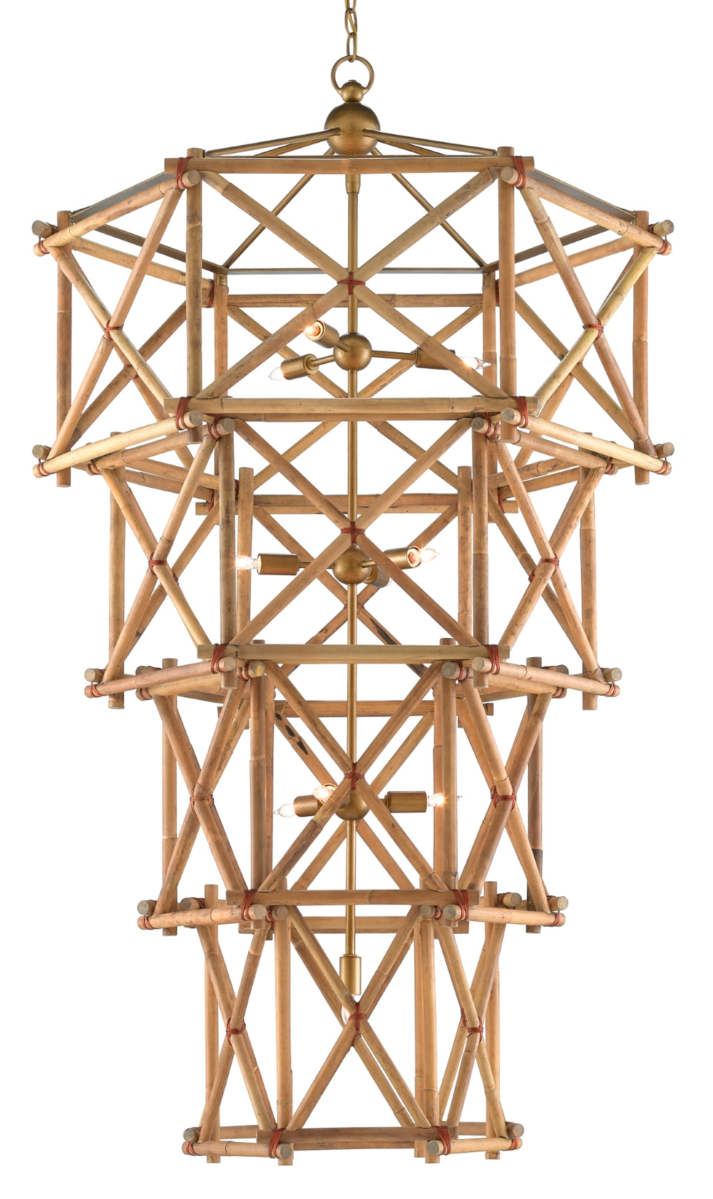 Kingali Grande Chandelier - Stunning Natural Rattan & Wrought Iron Design, Adjustable Brass Beauty