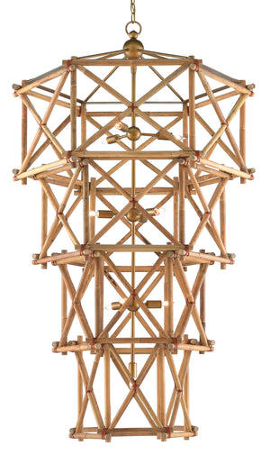Kingali Grande Chandelier - Stunning Natural Rattan & Wrought Iron Design, Adjustable Brass Beauty