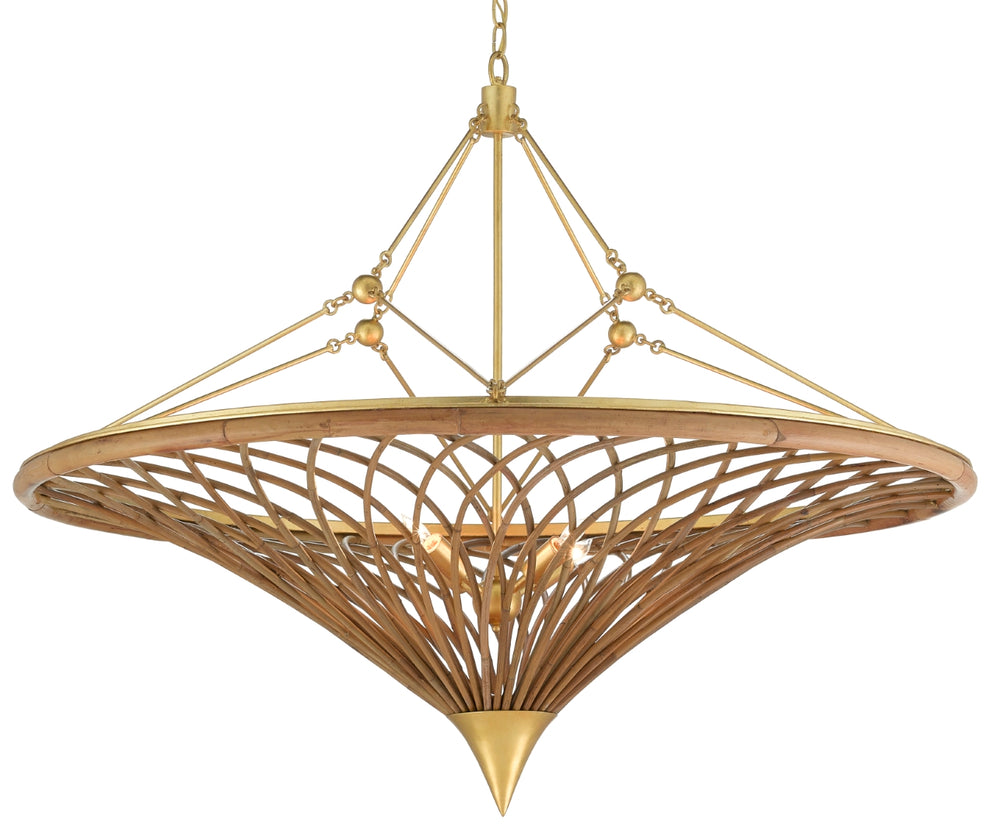 Gaborone Chandelier - Elegant Natural Rattan & Gold Leaf Iron Fixture for Stunning Home Décor