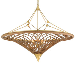 Gaborone Chandelier - Elegant Natural Rattan & Gold Leaf Iron Fixture for Stunning Home Décor