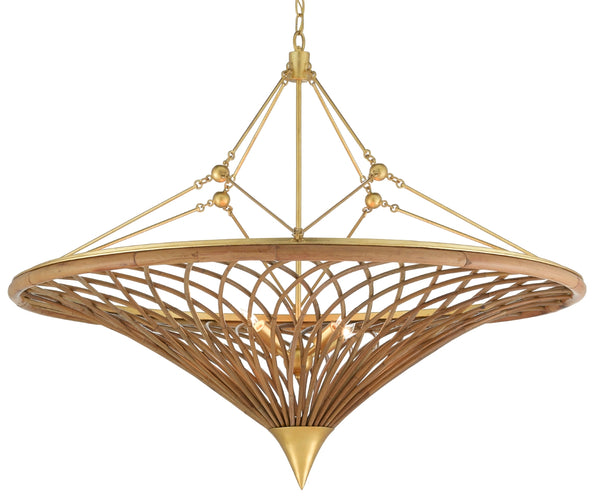 Gaborone Chandelier - Elegant Natural Rattan & Gold Leaf Iron Fixture for Stunning Home Décor