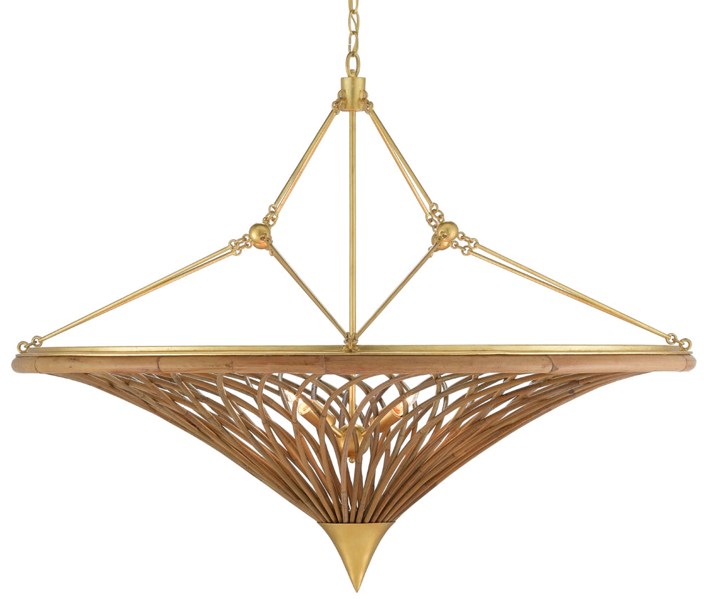 Gaborone Chandelier - Elegant Natural Rattan & Gold Leaf Iron Fixture for Stunning Home Décor