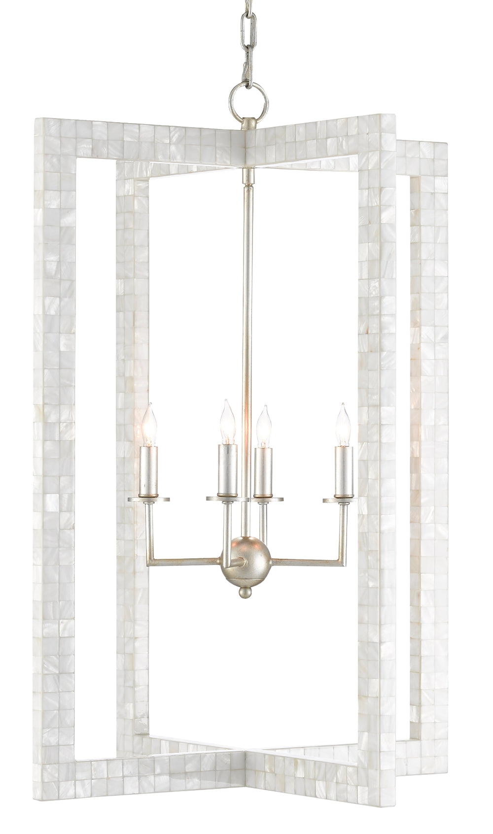 Arietta Chandelier - Handcrafted Mother of Pearl Mosaic Design with Adjustable Height for Stunning Glow