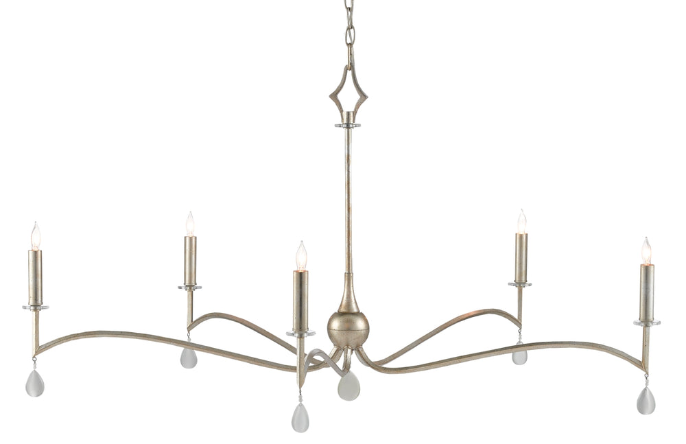 Serilana Chandelier - Elegant Antique Silver Leaf Design with Cat's Eye Droplets for Stunning Decor