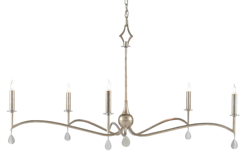 Serilana Chandelier - Elegant Antique Silver Leaf Design with Cat's Eye Droplets for Stunning Decor