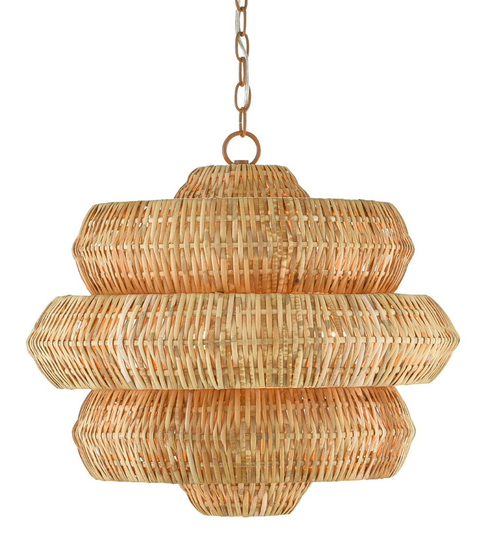 Antibes Small Chandelier - Artisan Woven Natural Rattan & Wrought Iron Fixture for Elegant Spaces