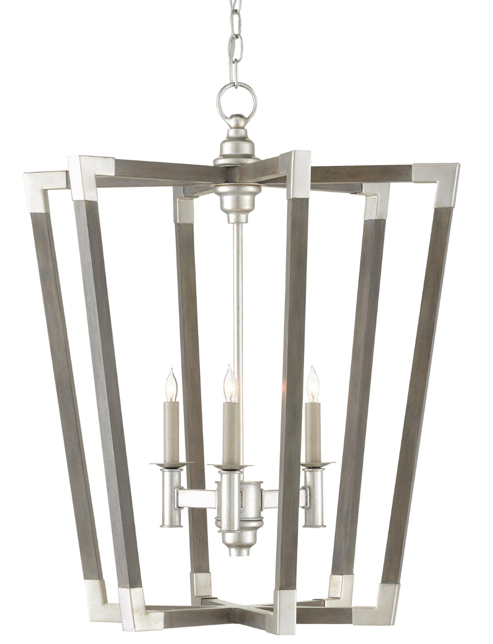 Bastian Medium Gray Lantern - Arts & Crafts Inspired, Adjustable Wrought Iron & Wood Chandelier