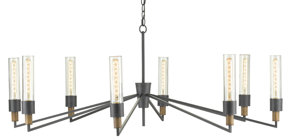 Delgado Industrial Chandelier - Antique Black Wrought Iron with Reclaimed Wood for Edison Bulbs