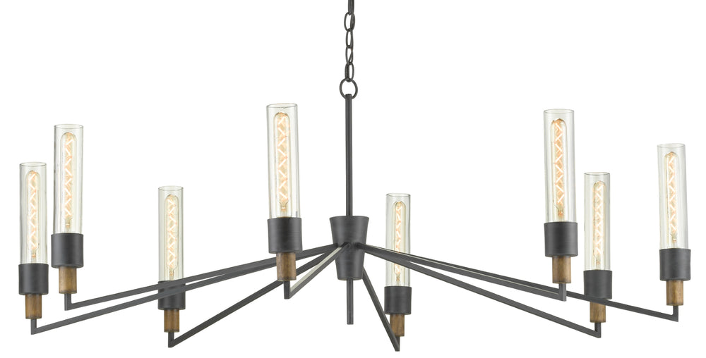 Delgado Industrial Chandelier - Antique Black Wrought Iron with Reclaimed Wood for Edison Bulbs