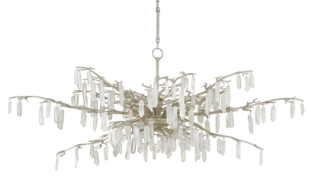 Forest Dawn Silver Chandelier: Exquisite Crystal Elegance with Textured Finish, Adjustable Height Design