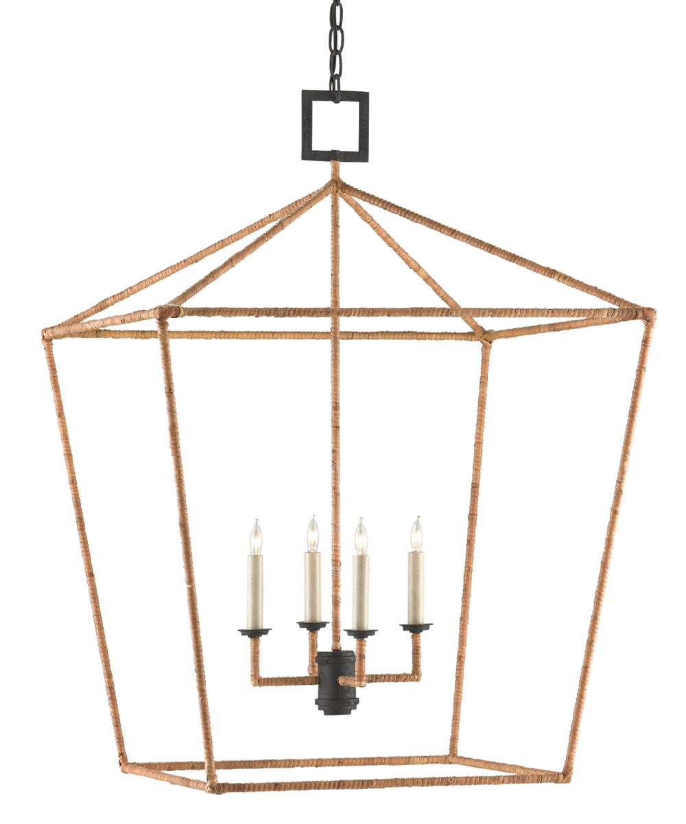 Denison Rattan Large Lantern - Elegant Molé Black Wrought Iron Fixture for Timeless Home Decor