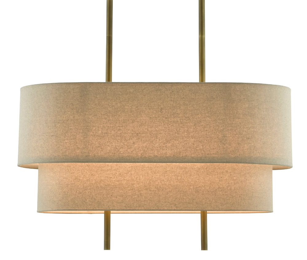 Combermere Rectangular Chandelier - Antique Brass & Linen Elegance for Versatile Home Lighting