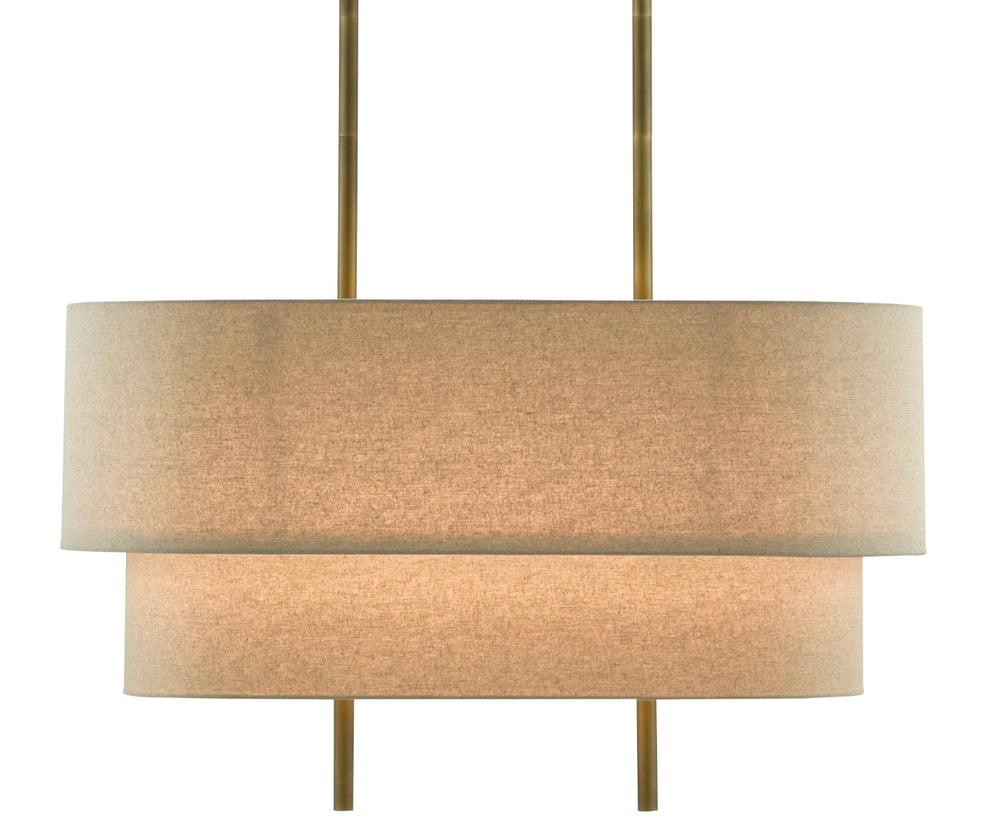 Combermere Rectangular Chandelier - Antique Brass & Linen Elegance for Versatile Home Lighting