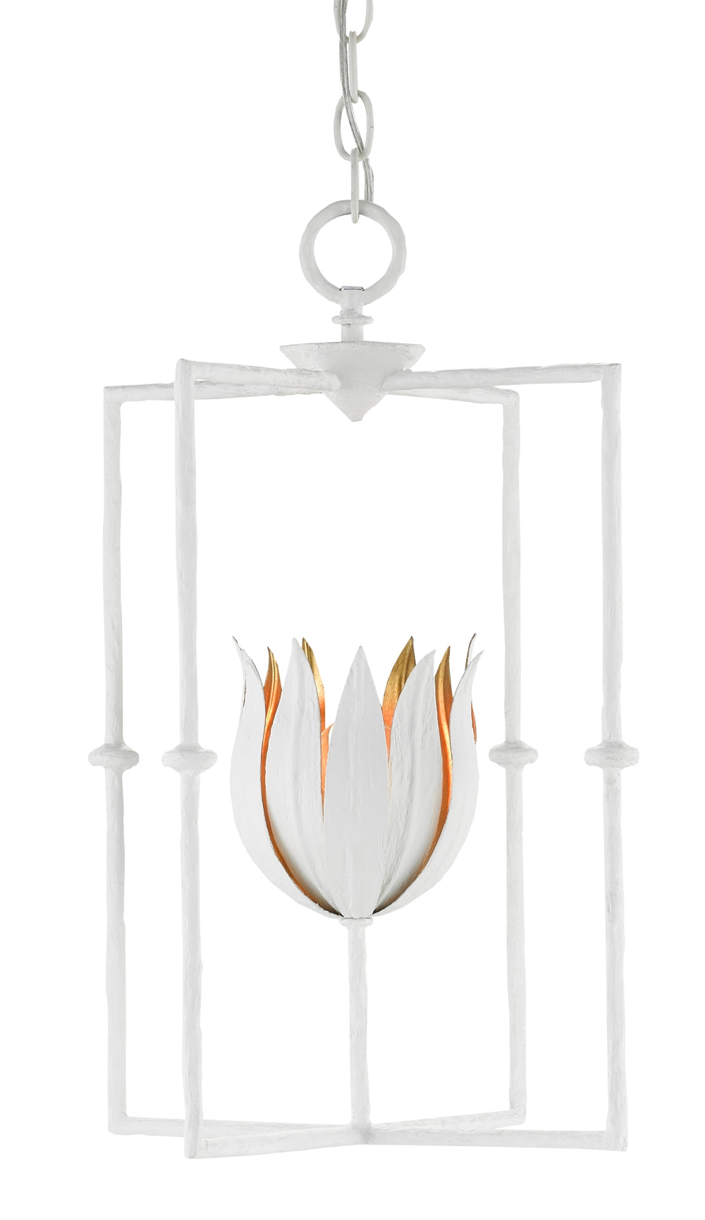 Tulipano Lantern - Elegant Wrought Iron Design with Gesso White & Gold Leaf Finish for Stunning Light