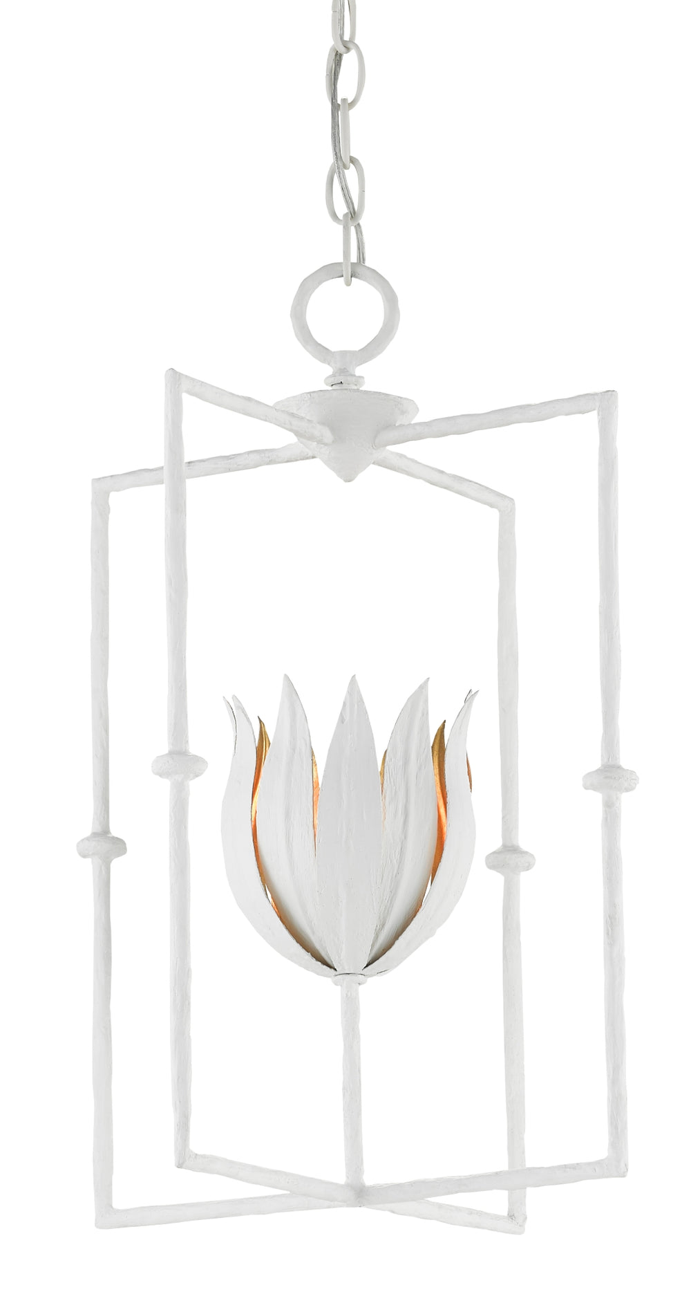 Tulipano Lantern - Elegant Wrought Iron Design with Gesso White & Gold Leaf Finish for Stunning Light