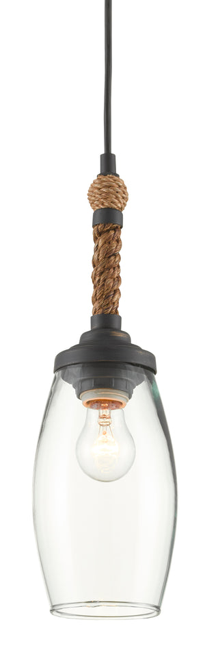 Hightider Pendant Light - Nautical Recycled Glass Shade with Wrought Iron & Abacá Rope Accent