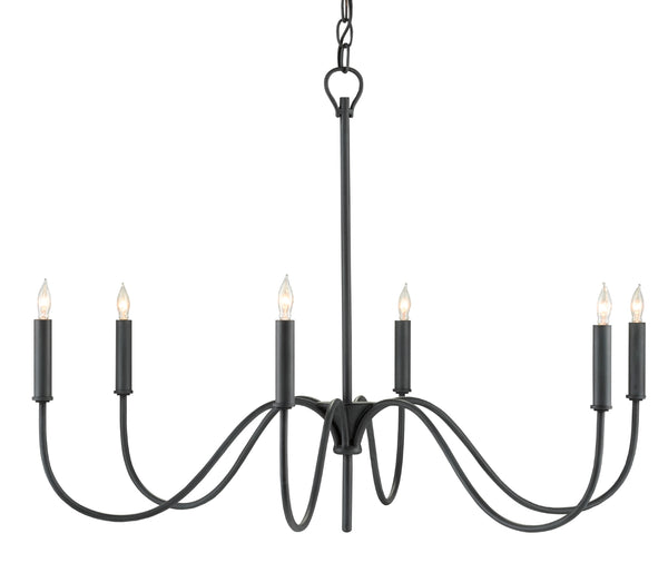 Tirrell Small Chandelier - Elegant Antique Black Wrought Iron Fixture with Adjustable Height Design