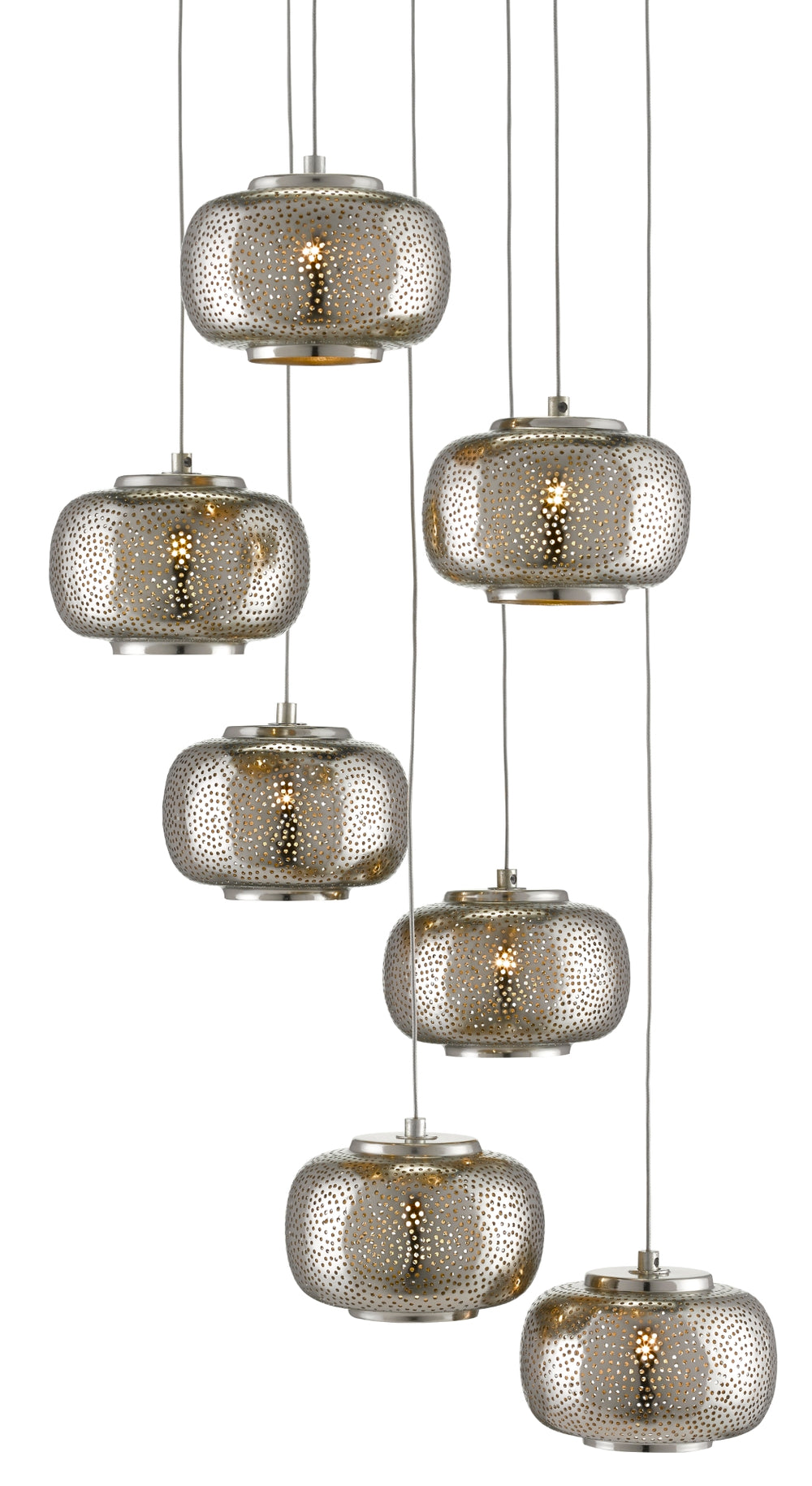Pepper 7-Light Multi-Drop Pendant Light Fixture - Modern Farmhouse Style in Silver & Nickel Finish
