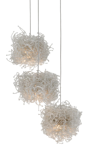 Birds Nest 3-Light Multi-Drop Pendant – Whimsical Beaded Design, Adjustable Height, Elegant Lighting