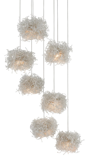 Birds Nest 7-Light Multi-Drop Pendant: Whimsical Beaded Fixture in Silver for Luminous Home Lighting