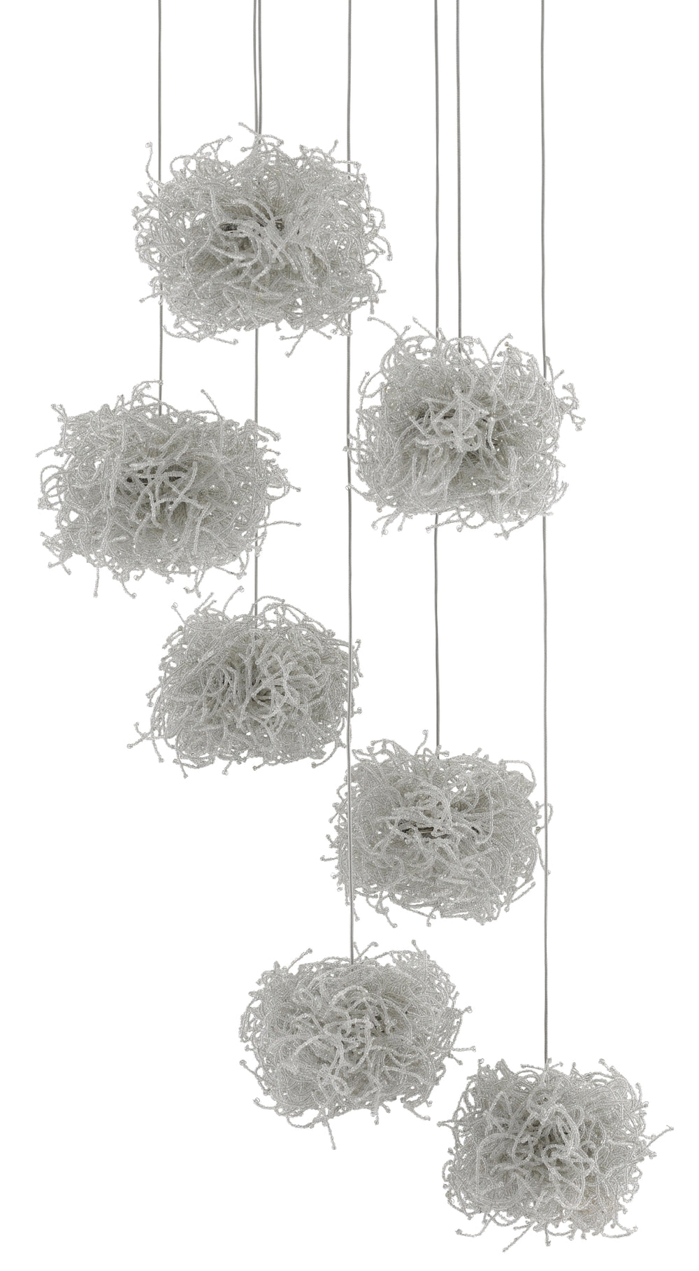 Birds Nest 7-Light Multi-Drop Pendant: Whimsical Beaded Fixture in Silver for Luminous Home Lighting
