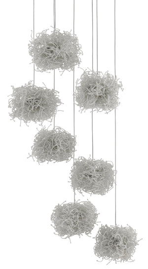Birds Nest 7-Light Multi-Drop Pendant: Whimsical Beaded Fixture in Silver for Luminous Home Lighting