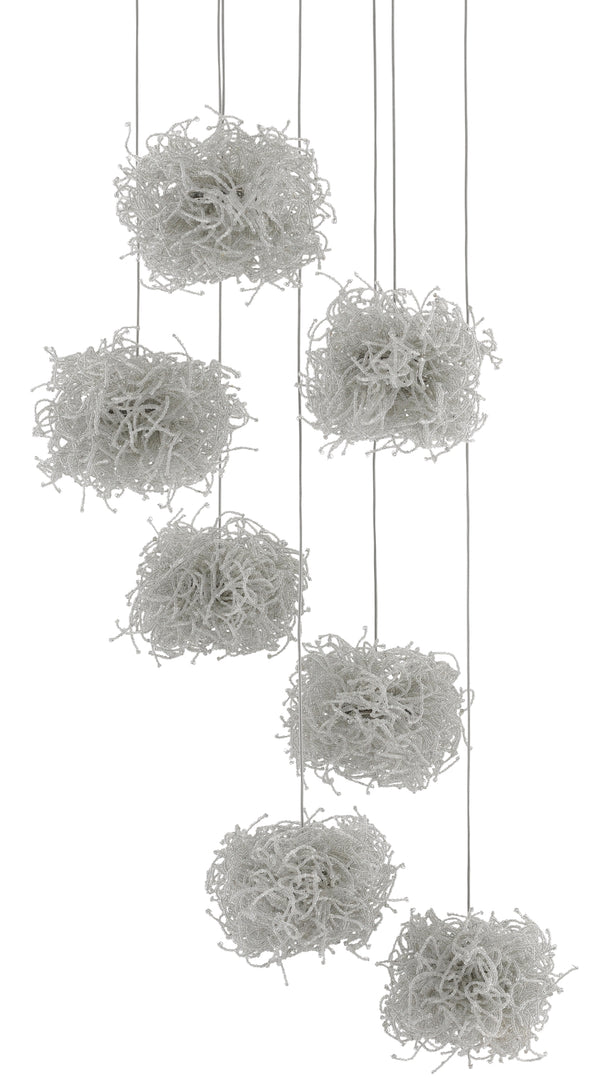 Birds Nest 7-Light Multi-Drop Pendant: Whimsical Beaded Fixture in Silver for Luminous Home Lighting
