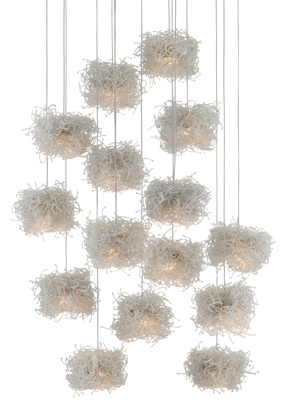 Birds Nest Round 15-Light Multi-Drop Pendant - Whimsical Beaded Light Fixture for Elegant Spaces