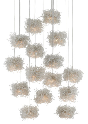 Birds Nest Round 15-Light Multi-Drop Pendant - Whimsical Beaded Light Fixture for Elegant Spaces