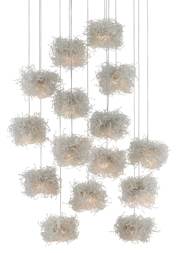 Birds Nest Round 15-Light Multi-Drop Pendant - Whimsical Beaded Light Fixture for Elegant Spaces