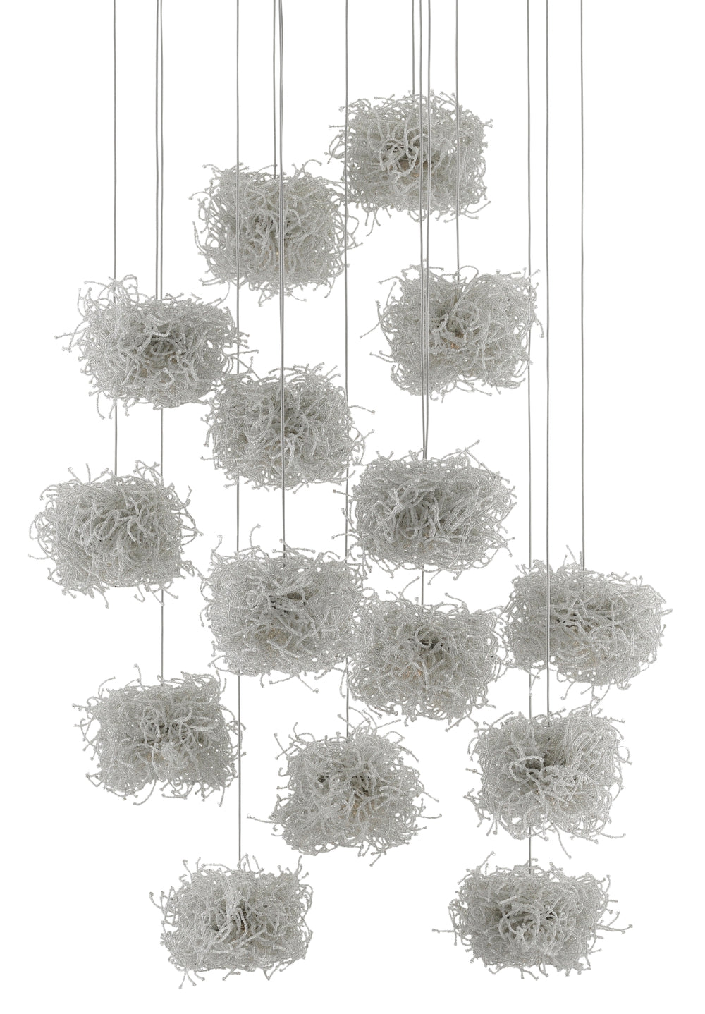 Birds Nest Round 15-Light Multi-Drop Pendant - Whimsical Beaded Light Fixture for Elegant Spaces