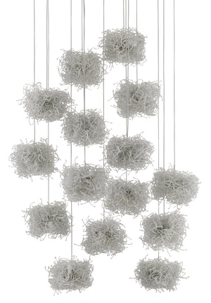 Birds Nest Round 15-Light Multi-Drop Pendant - Whimsical Beaded Light Fixture for Elegant Spaces