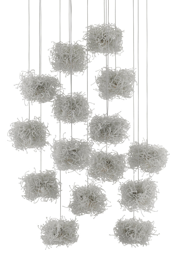 Birds Nest Round 15-Light Multi-Drop Pendant - Whimsical Beaded Light Fixture for Elegant Spaces
