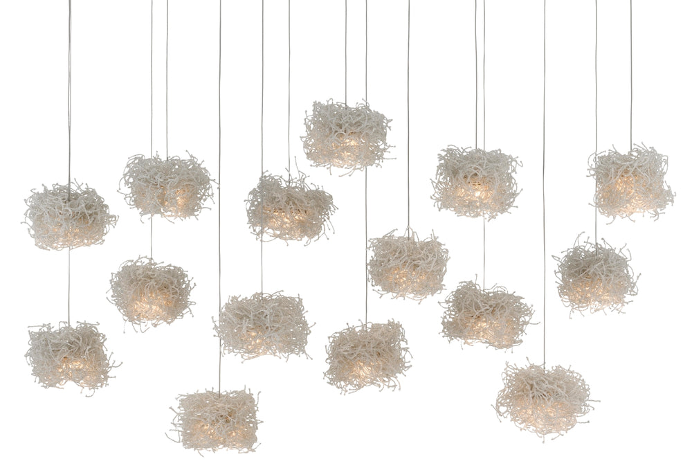 Birds Nest Rectangular 15-Light Multi-Drop Pendant - Elegant Beaded Design for Stunning Interiors