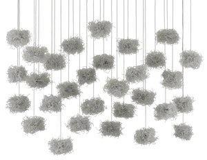 Birds Nest 30-Light Multi-Drop Pendant - Whimsical Beaded Design, Adjustable Height, Silver Finish