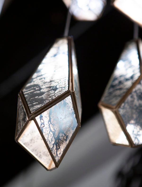 Glace 1-Light Multi-Drop Pendant Light – Stunning Brass & Raj Mirror Design for Modern Elegance
