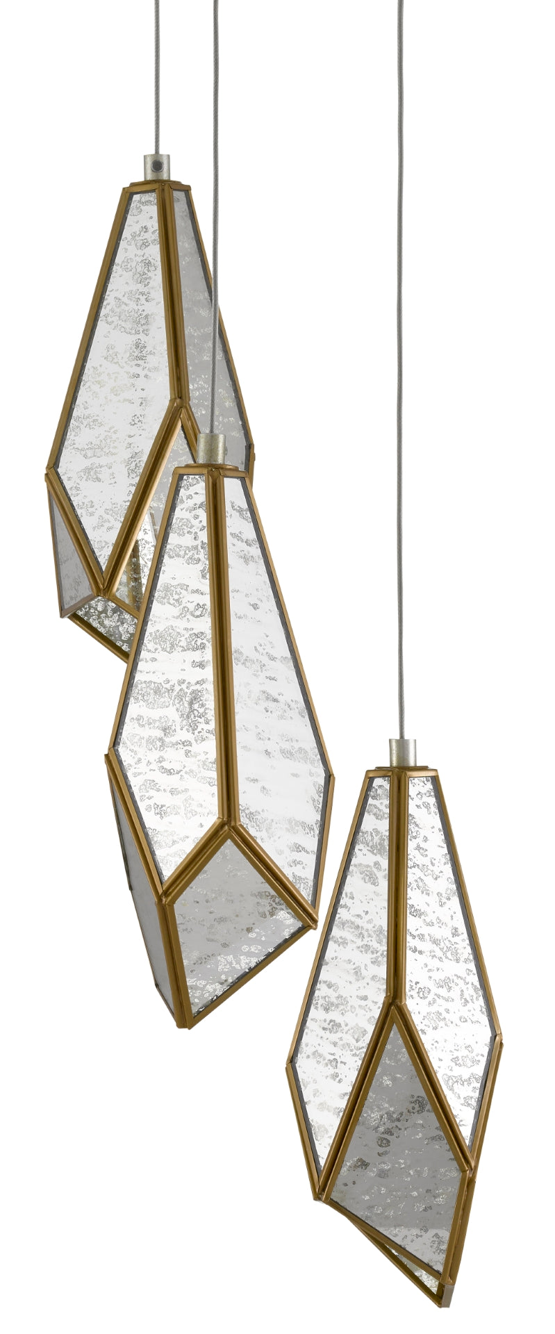 Glace 3-Light Multi-Drop Pendant: Elegant Brass & Raj Mirror Design with Adjustable Heights for Any Space