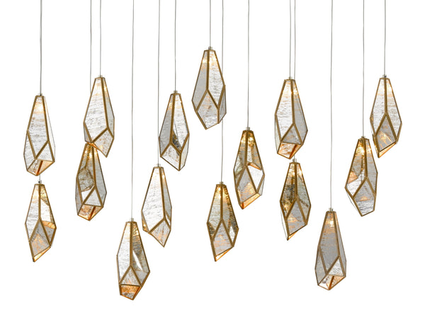 Glace 15-Light Multi-Drop Pendant - Stunning Brass & Raj Mirror Fixture for Elegant Spaces