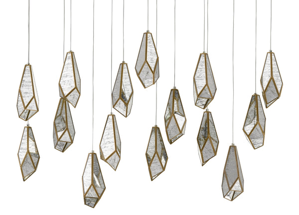 Glace 15-Light Multi-Drop Pendant - Stunning Brass & Raj Mirror Fixture for Elegant Spaces